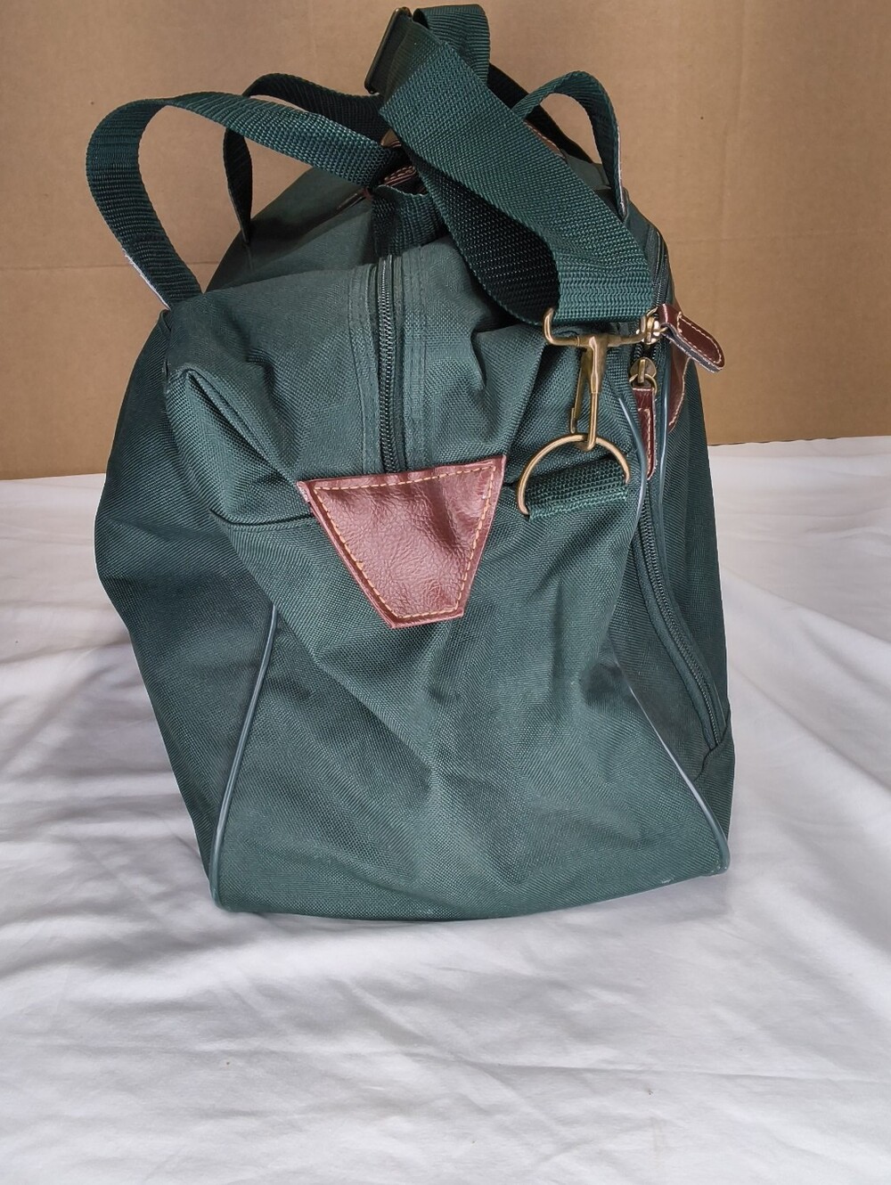 Bobby Jones Golf Travel Duffel Bag Green Canvas Leather Trim Weekender Carry-On - Picture 5 of 6